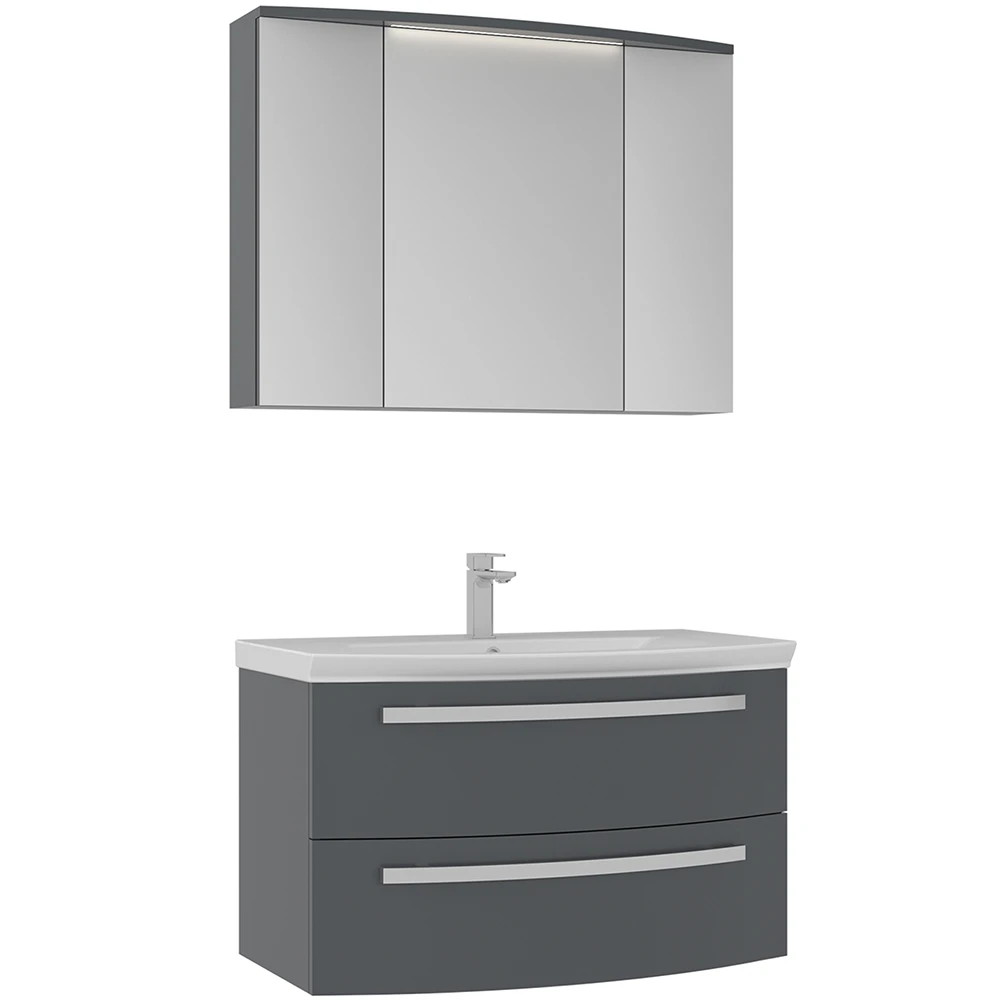 Orka Urla 90 Cm Parlak Antrasit Banyo Dolabı Takımı