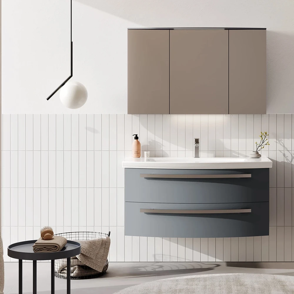 Orka Urla 90 Cm Parlak Antrasit Banyo Dolabı Takımı 2