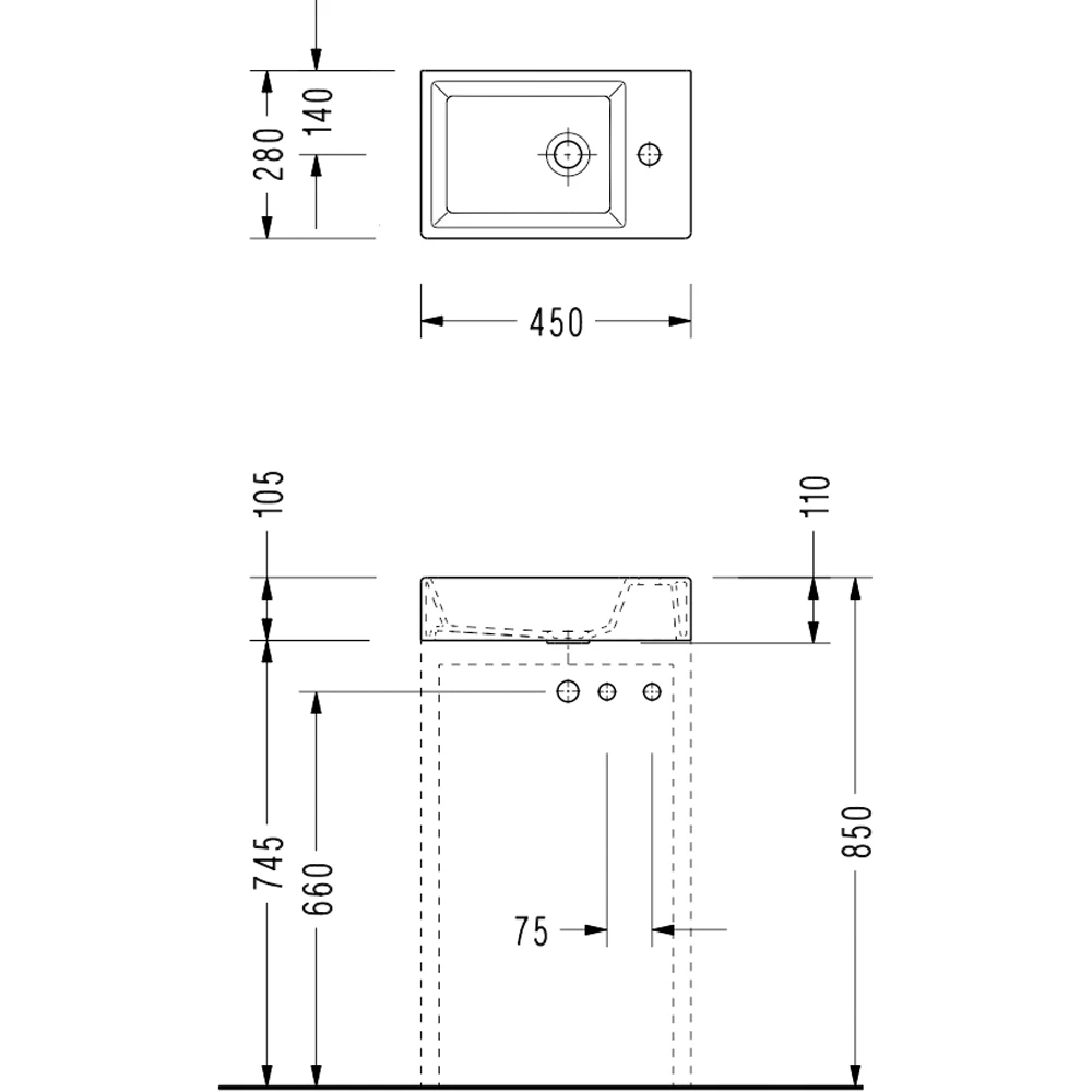 Serel 45x28 Cm Dikdörtgen Tezgah Üstü Lavabo - 2049TXS110H 2