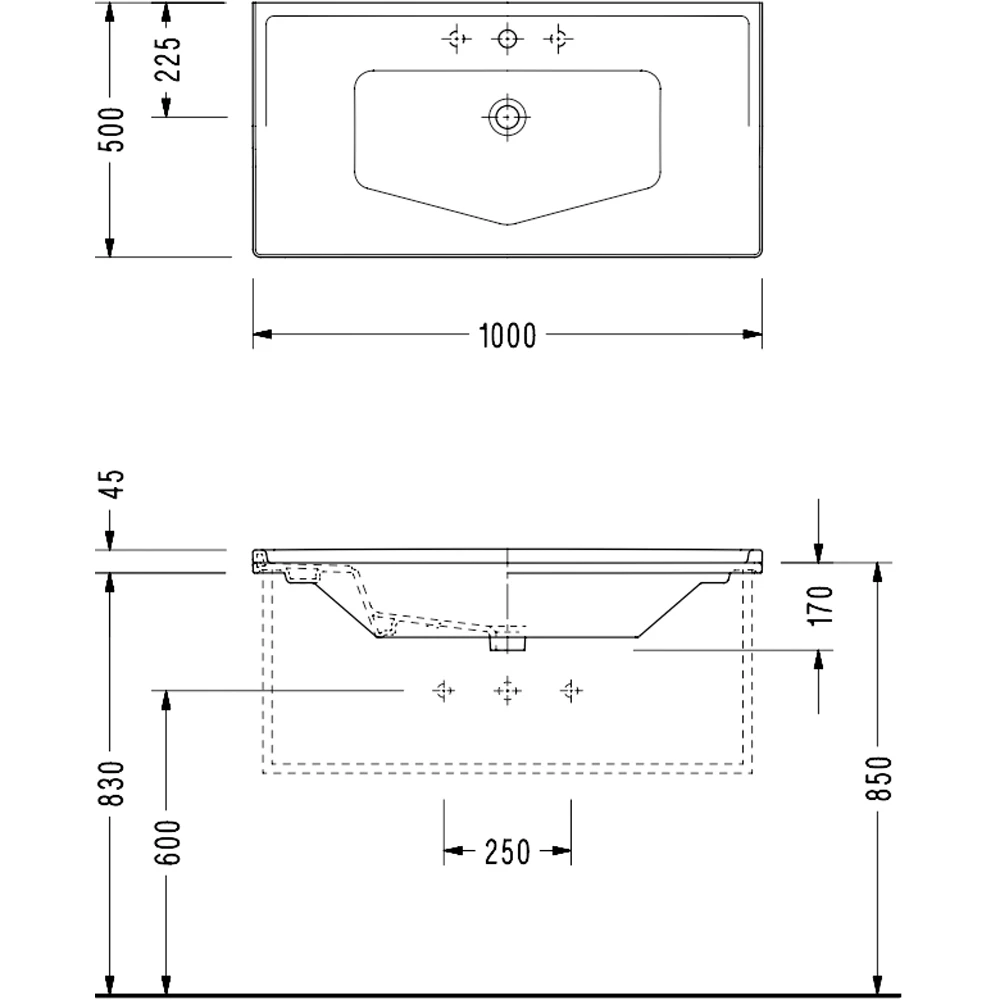 Serel Royal 100x50 Cm Üç Armatür Delikli Etajerli Lavabo - RY433DS110H 2