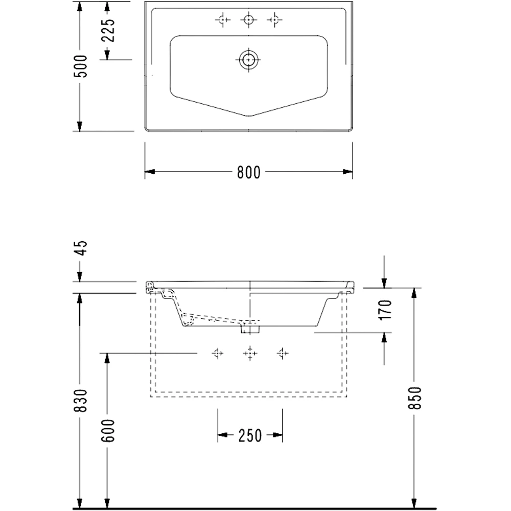 Serel Royal 80x50 Cm Üç Armatür Delikli Etajerli Lavabo - RY423DS110H 2