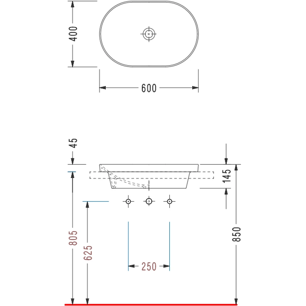 Serel Sapphire 60x40 Cm Oval Gömme Tezgah Üstü Lavabo - SP33DXS110H 2