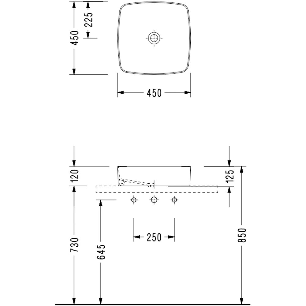 Serel Slimline 45x45 Cm Kare Tezgah Üstü Lavabo - 9501DXS110H 2