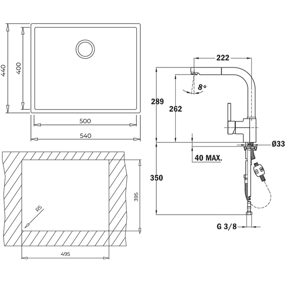 Teka Square 50.40 TG Tezgahaltı Tegranite Eviye + ARK 938 Armatür Seti (Beyaz) 2