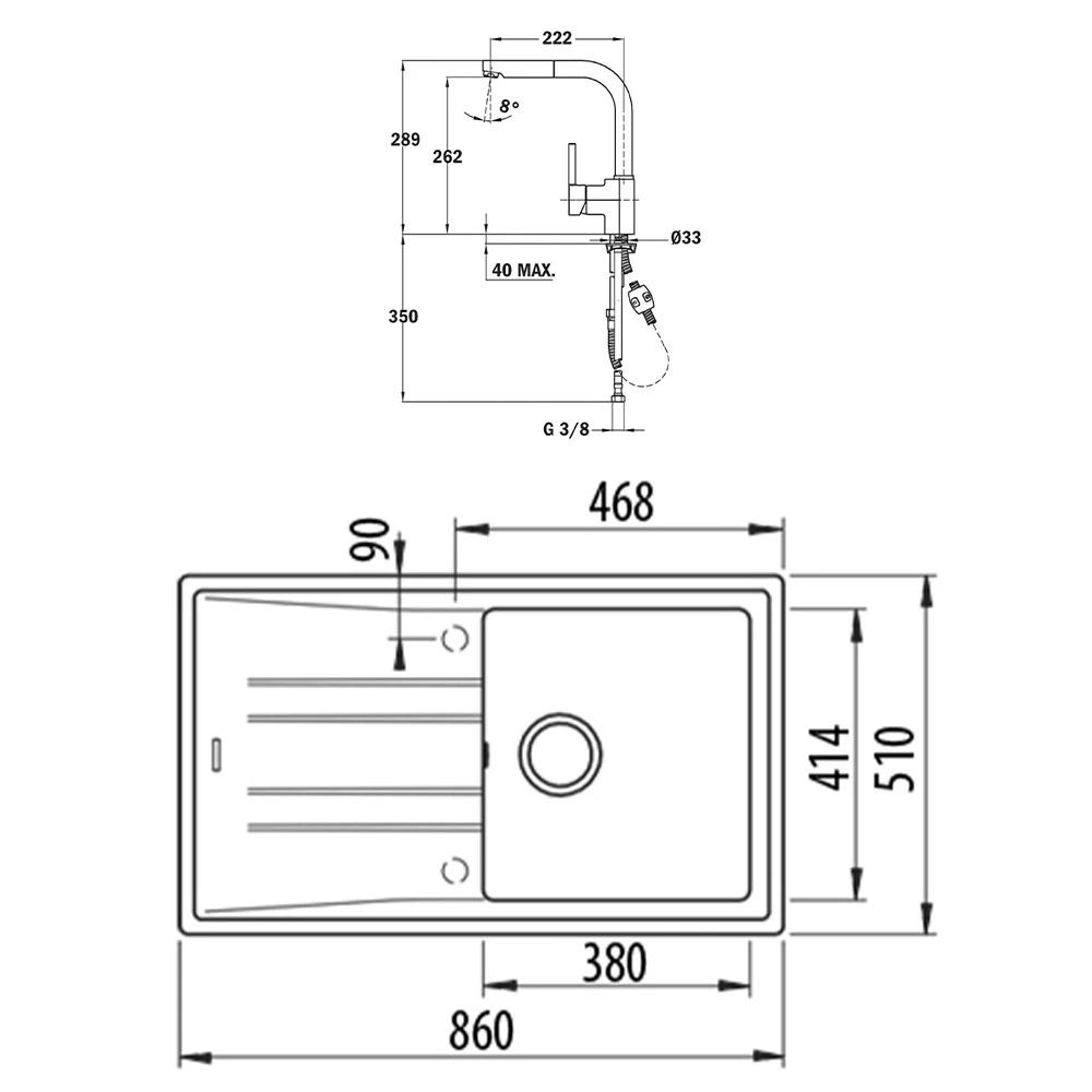 Teka Stone 50 B TG Granit Evye + ARK 938 Armatür Seti (Metalik Siyah) 2