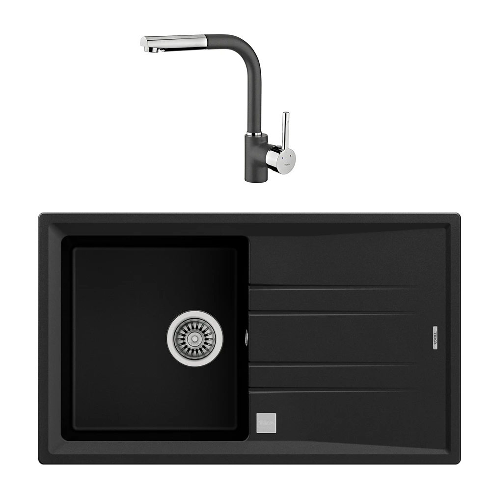 Teka Stone 50 B TG Granit Evye + ARK 938 Armatür Seti (Metalik Siyah)