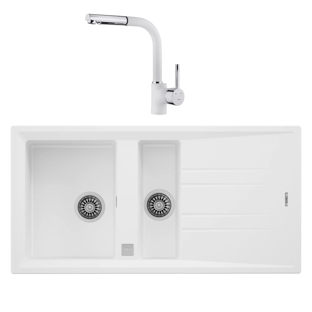 Teka Stone 60 B TG Granit Evye + ARK 938 Armatür Seti (Beyaz)