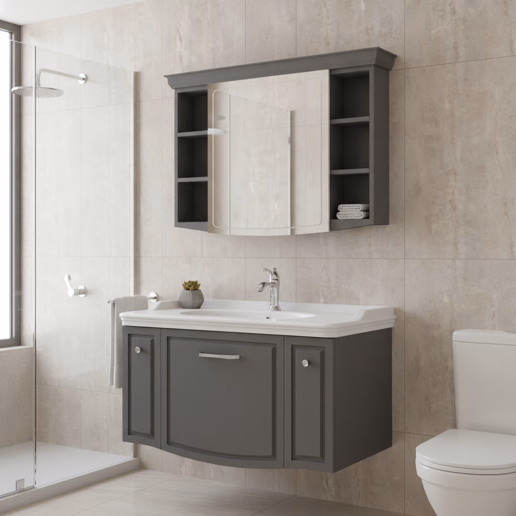 Kale Arte+ 100 Cm Mat Antrasit Banyo Dolabı Takımı (Krom Kulp) 2