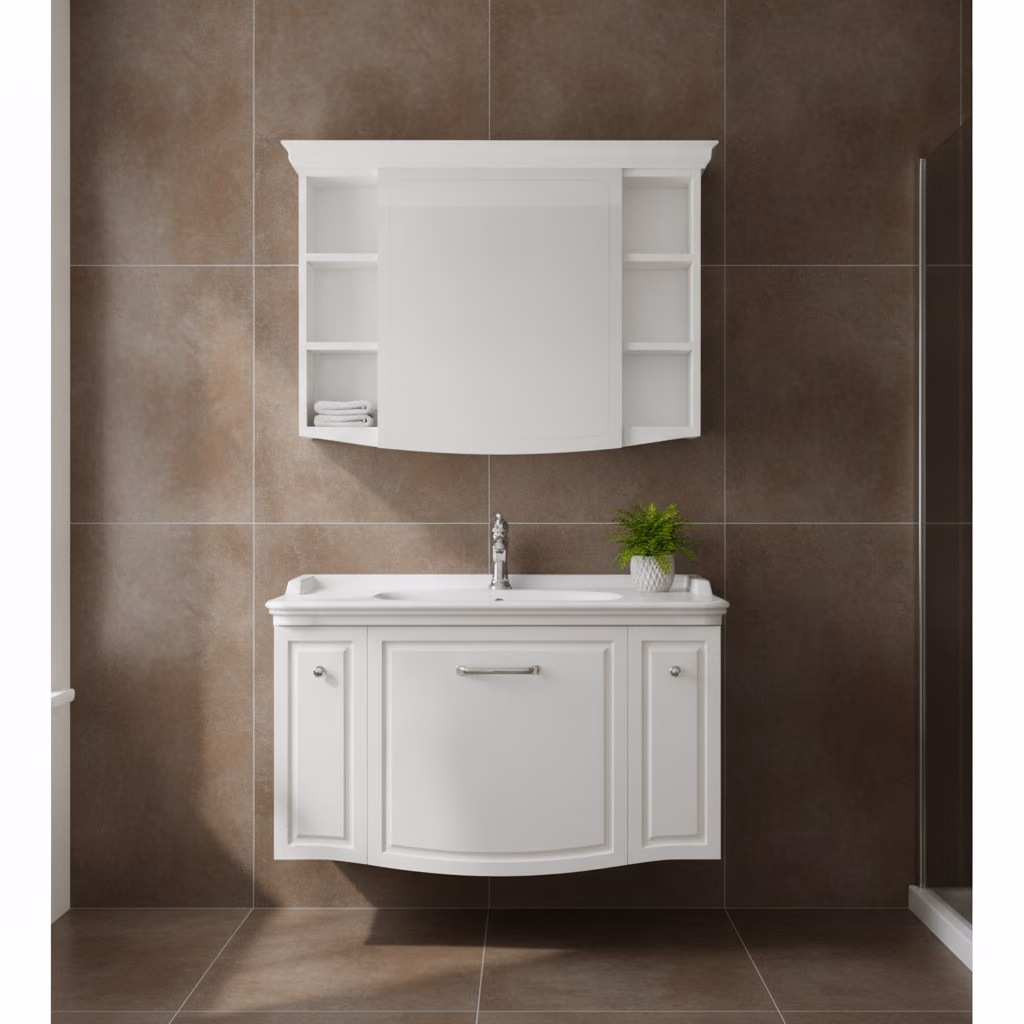 Kale Arte+ 100 Cm Parlak Beyaz Banyo Dolabı Takımı (Krom Kulp) 2