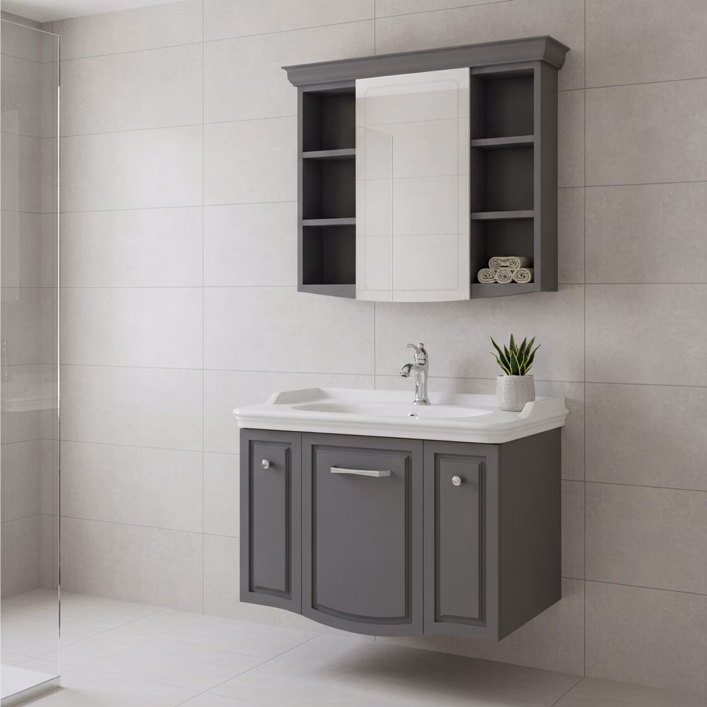 Kale Arte+ 80 Cm Mat Antrasit Banyo Dolabı Takımı (Krom Kulp) 2