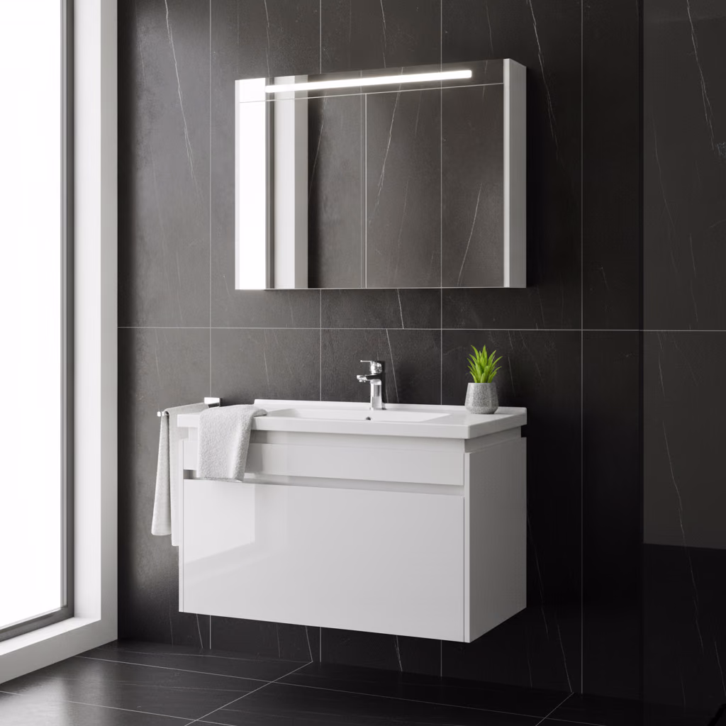 Kale Idea 2.0 100 Cm Parlak Beyaz Tek Çekmeceli Banyo Dolabı Takımı 610100200494 2