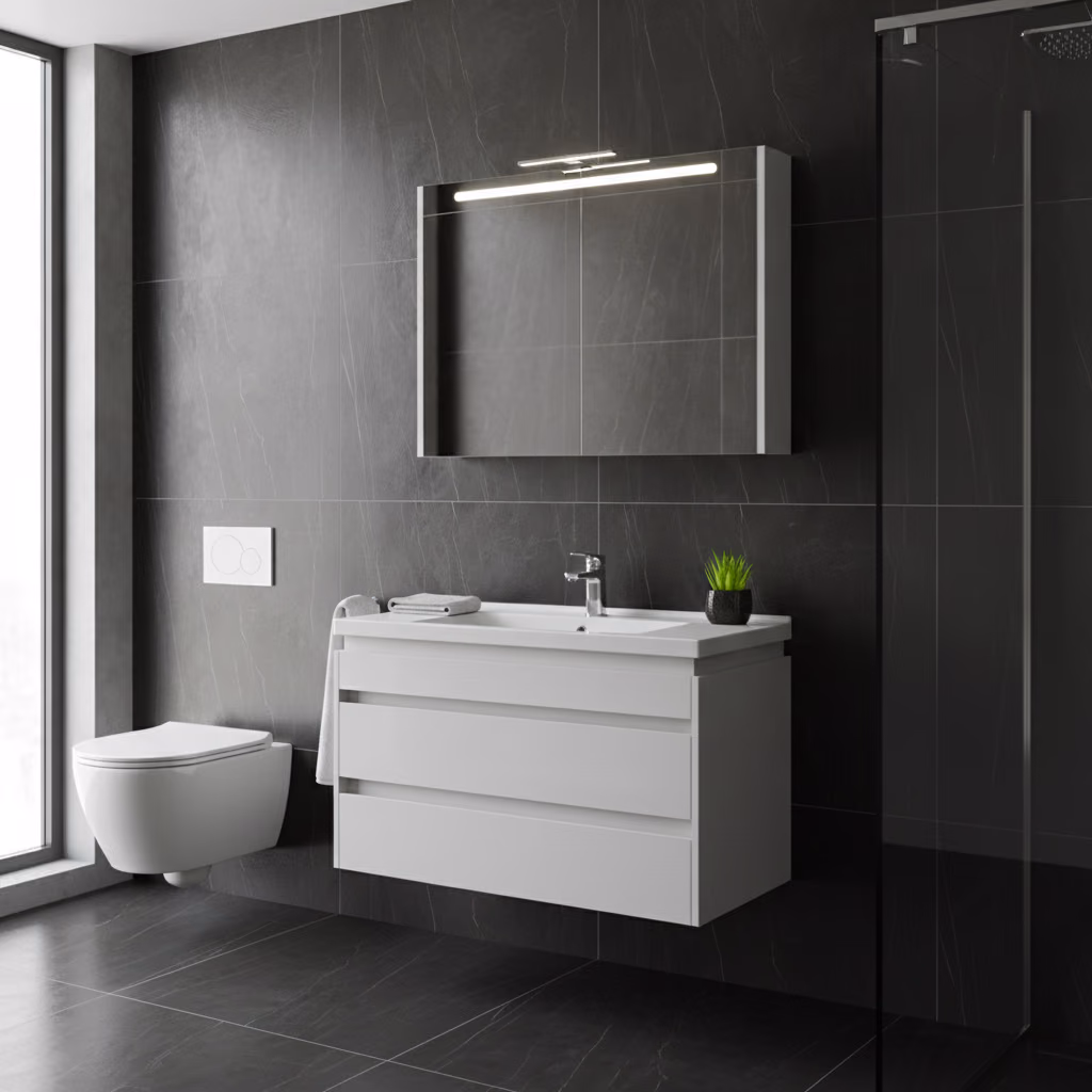 Kale Idea 2.0 100 Cm Parlak Beyaz Çift Çekmeceli Banyo Dolabı Takımı 610100200518 2