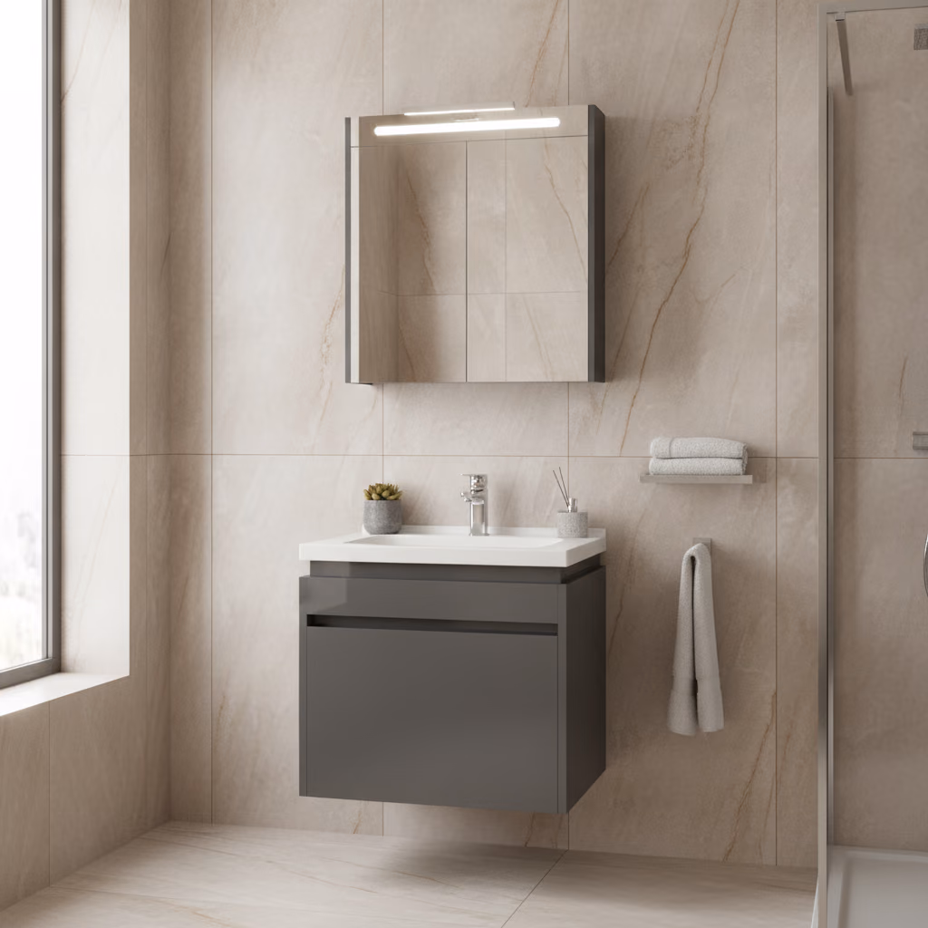 Kale Idea 2.0 65 Cm Parlak Antrasit Tek Çekmeceli Banyo Dolabı Takımı 610100200487 2