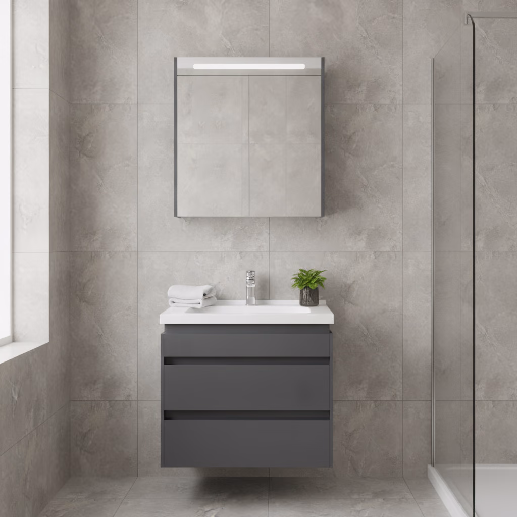 Kale Idea 2.0 65 Cm Parlak Antrasit Çift Çekmeceli Banyo Dolabı Takımı 610100200511 2