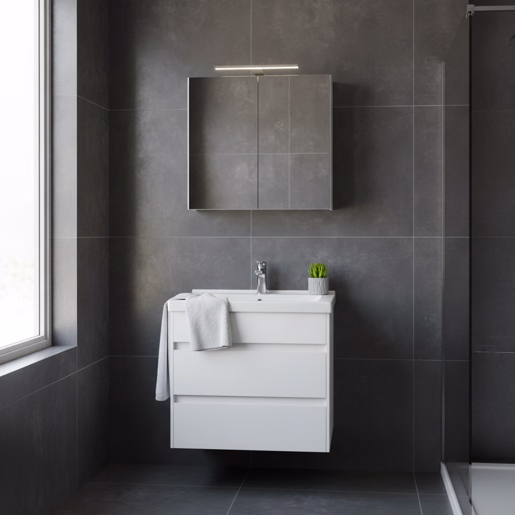 Kale Idea 2.0 65 Cm Parlak Beyaz Çift Çekmeceli Banyo Dolabı Takımı 610100200510 2