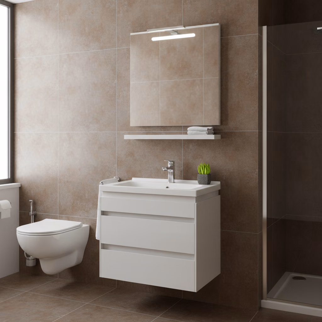 Kale Idea 2.0 65 Cm Parlak Beyaz Çift Çekmeceli Banyo Dolabı Takımı 2