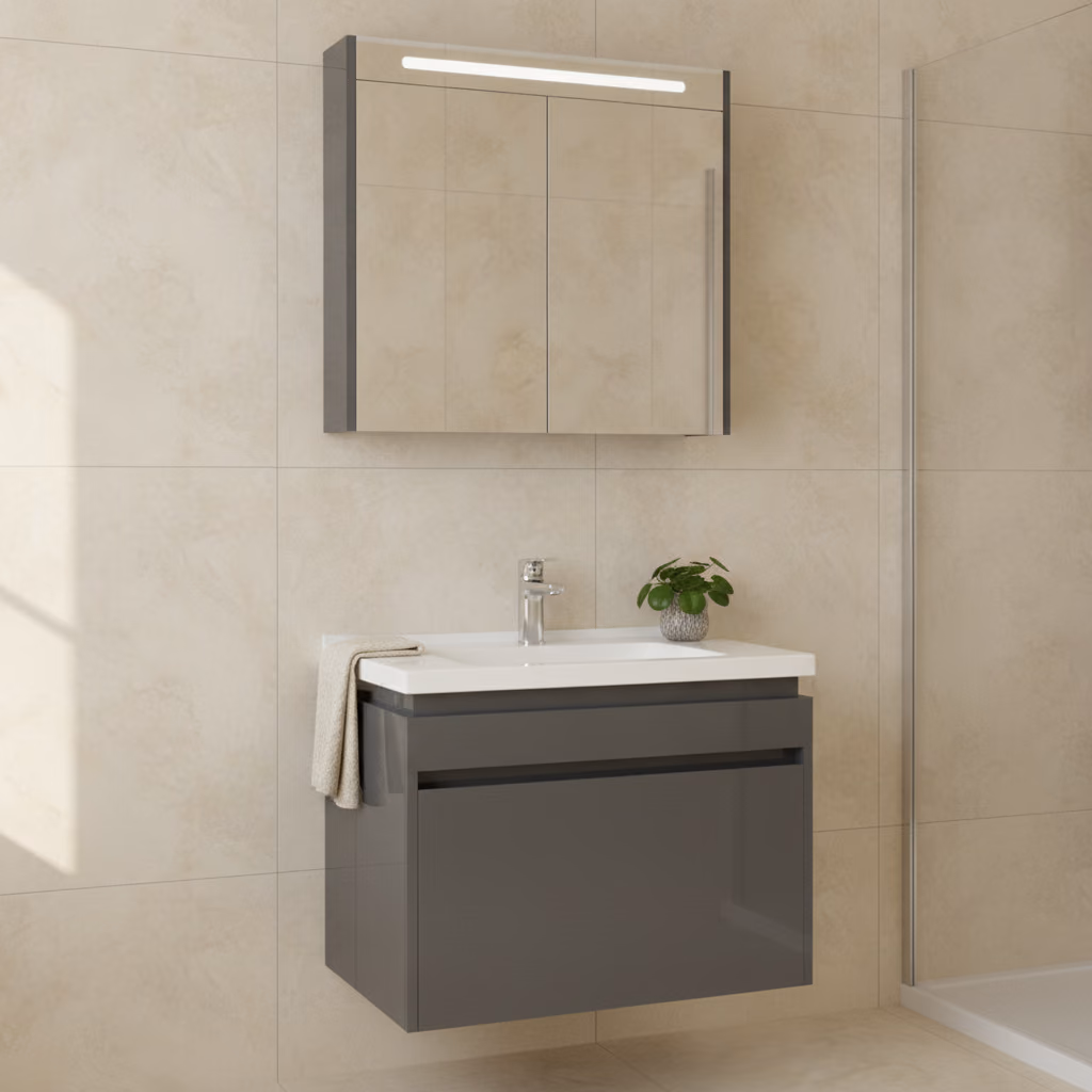 Kale Idea 2.0 80 Cm Parlak Antrasit Tek Çekmeceli Banyo Dolabı Takımı 610100200491 2