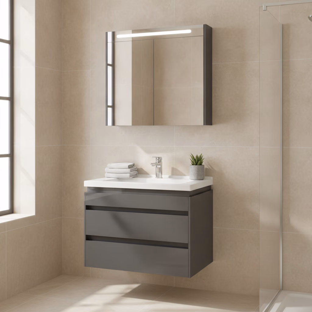 Kale Idea 2.0 80 Cm Parlak Antrasit Çİft Çekmeceli Banyo Dolabı Takımı 610100200515 2