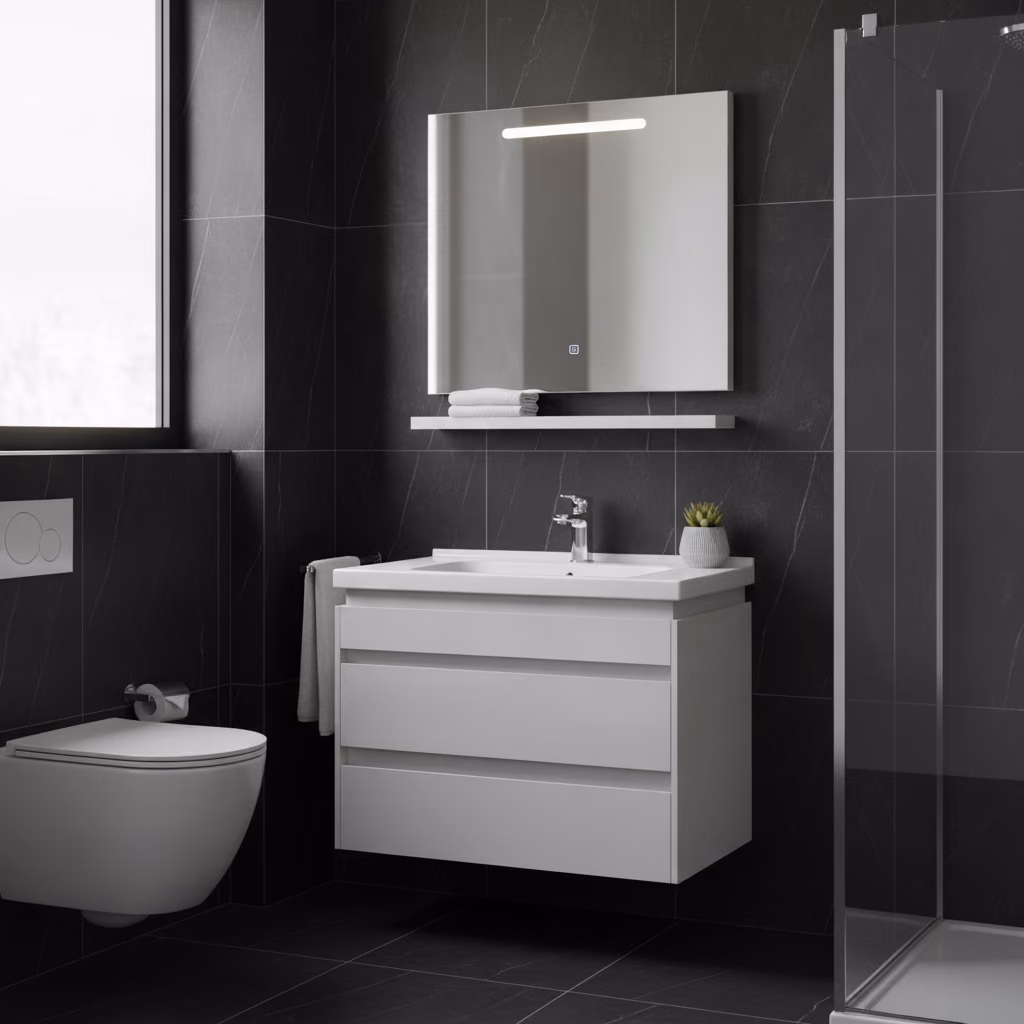 Kale Idea 2.0 80 Cm Parlak Beyaz Çift Çekmeceli Banyo Dolabı Takımı 610100200526 2
