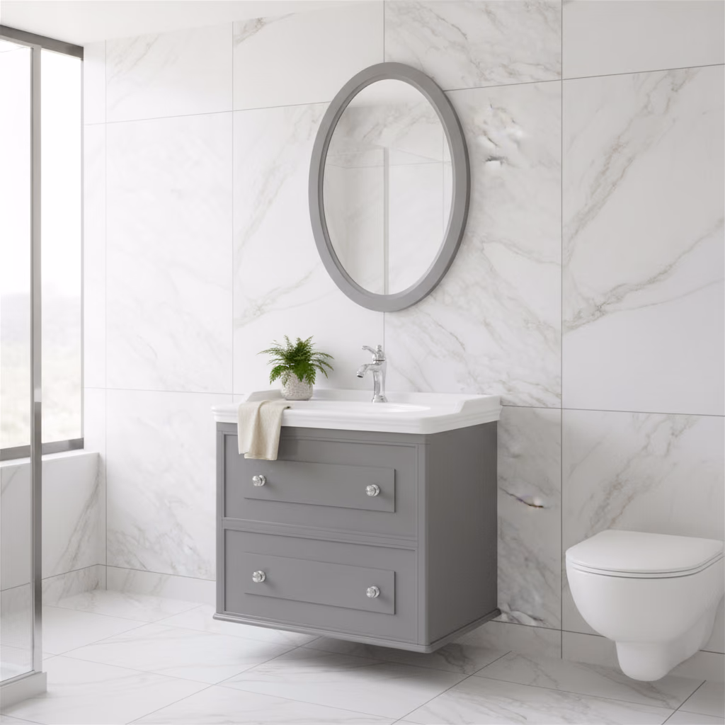 Kale Miro 80 Cm Mat Gri Banyo Dolabı Takımı 2