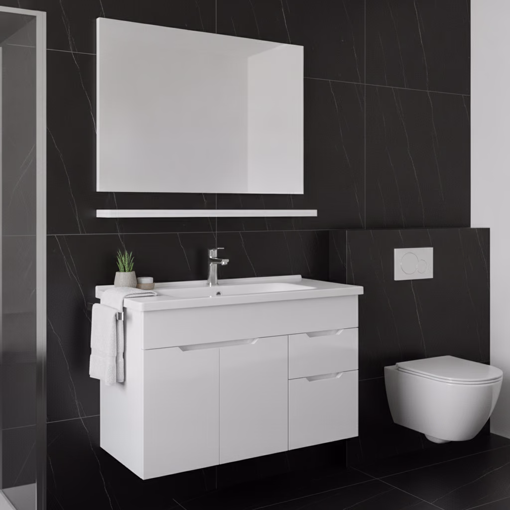 Kale Stora 100 Cm Parlak Beyaz Banyo Dolabı Takımı 610100200910 2