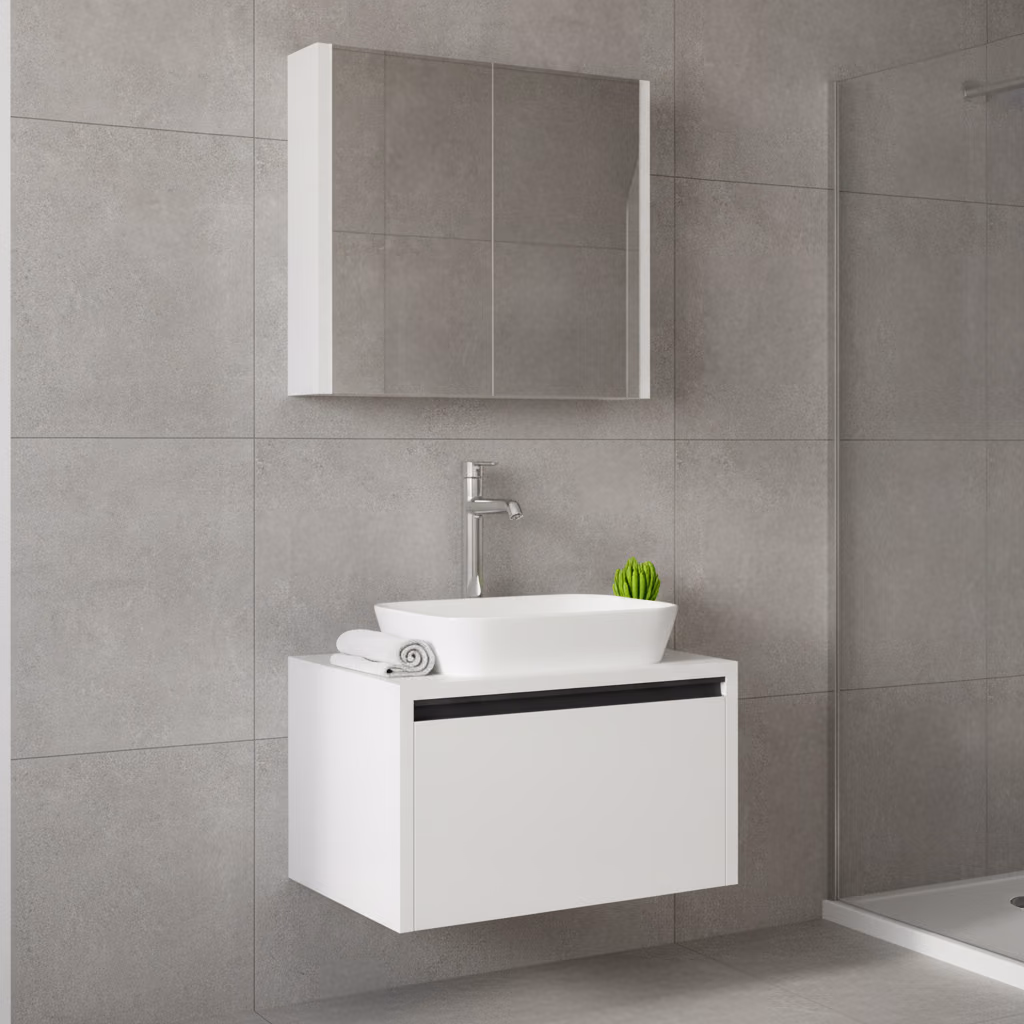 Kale Vista 80 Cm Mat Beyaz Banyo Dolabı Takımı 2