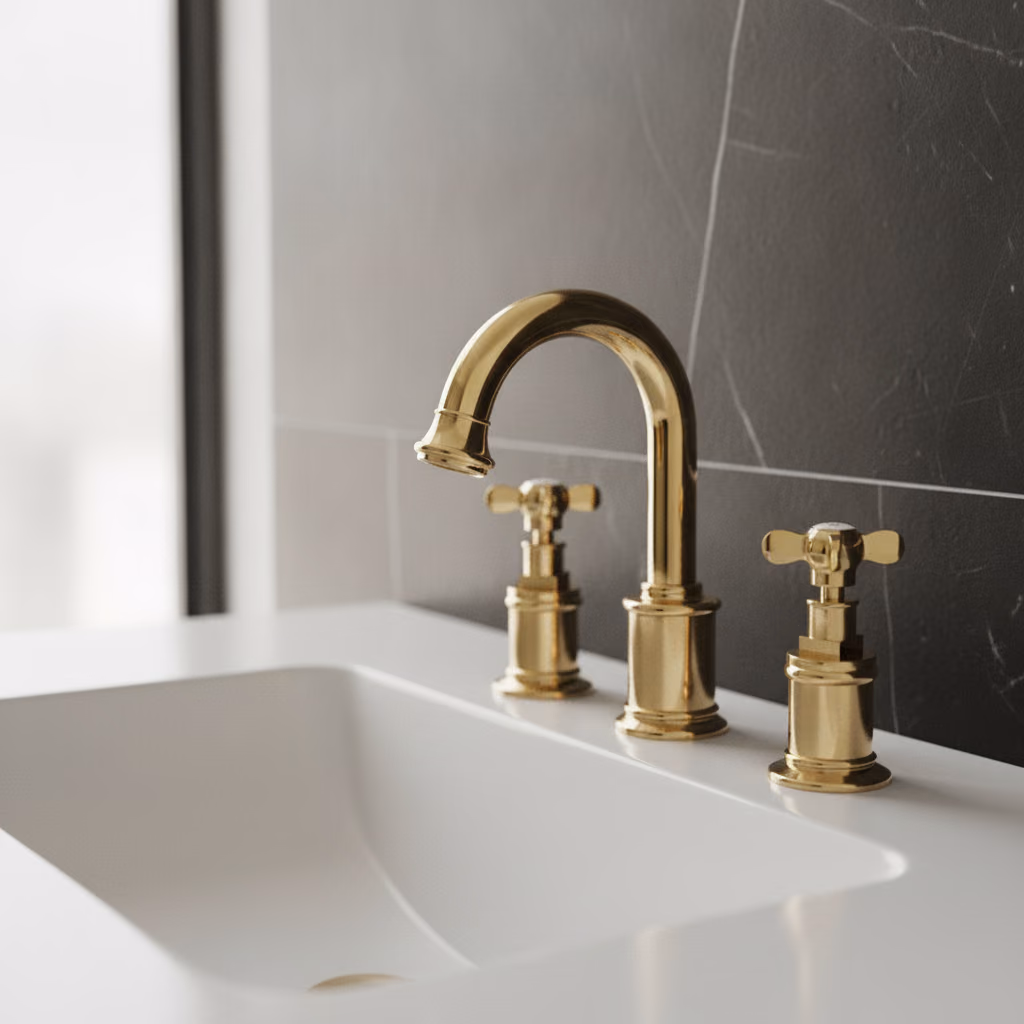 Kale Victorian 3 Delikli Altın Lavabo Bataryası 2