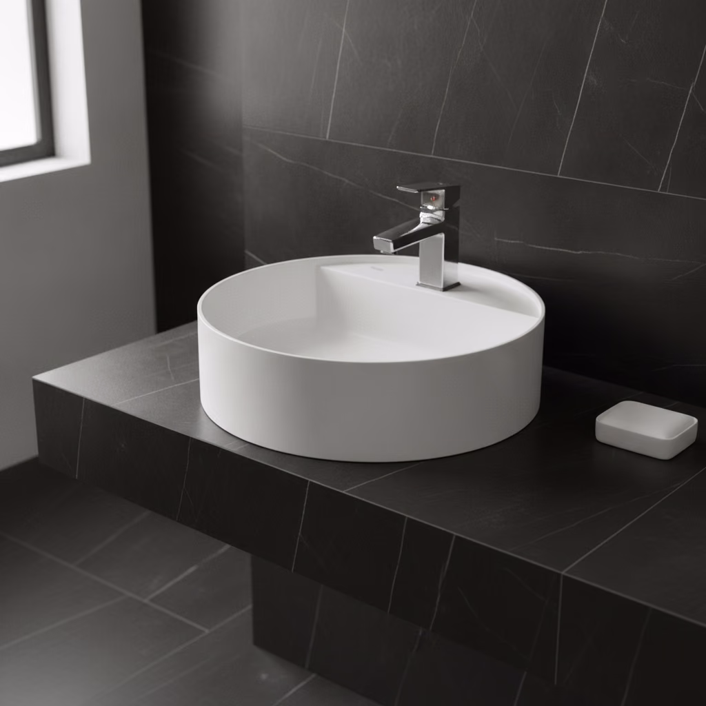 Kale Smartedge 45 Cm Mat Beyaz Yuvarlak Lavabo 2