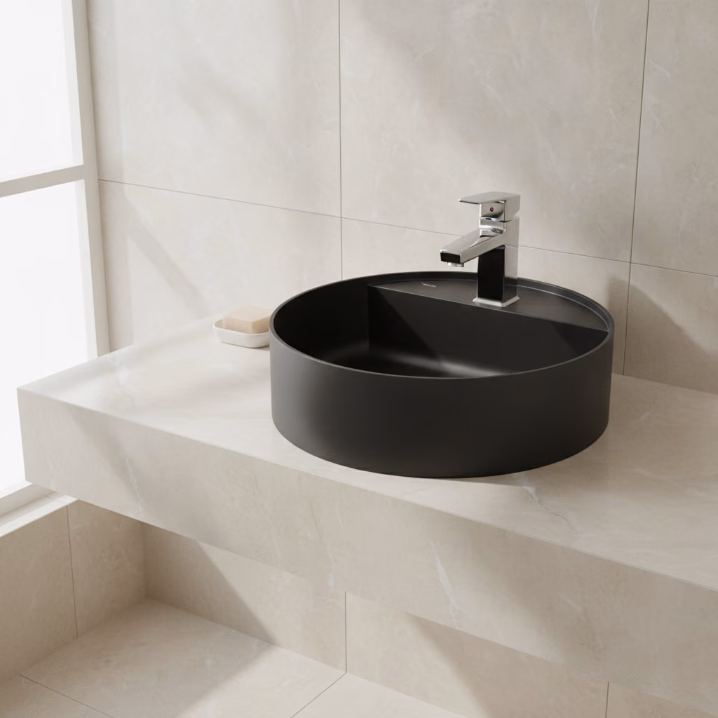 Kale Smartedge 45 Cm Mat Siyah Yuvarlak Lavabo 2