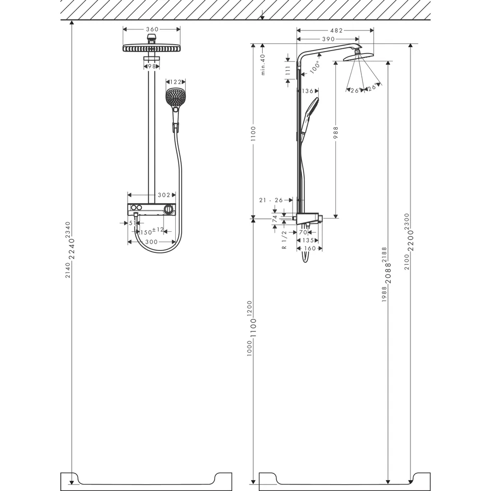 HansGrohe Raindance Select E360 1jet Shower Table Duş Kolonu 2