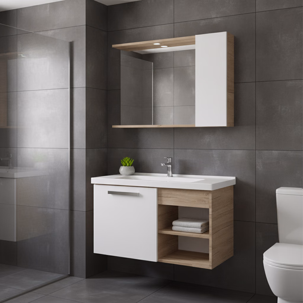 Kale Mare 100 Cm Beyaz-Meşe Banyo Dolabı Takımı 2