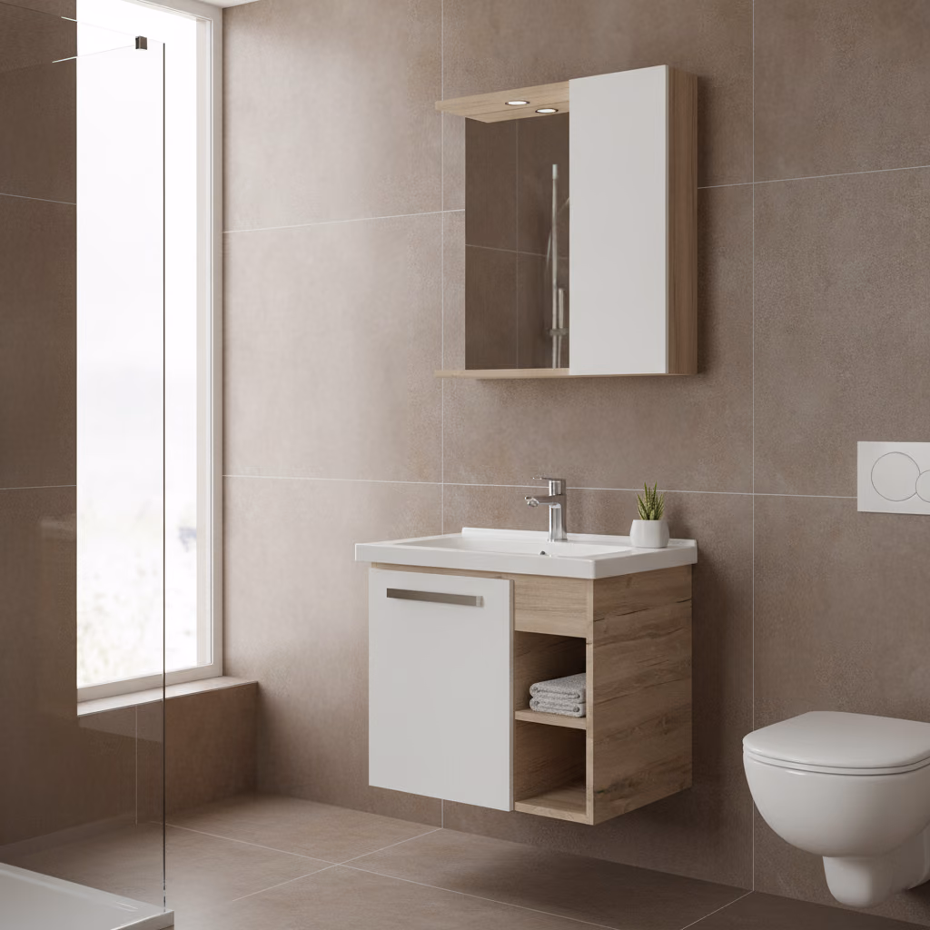 Kale Mare 65 Cm Beyaz-Meşe Banyo Dolabı Takımı 2