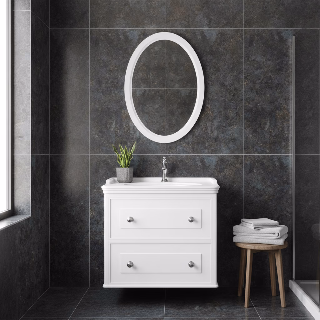 Kale Miro 80 Cm Mat Beyaz Banyo Dolabı Takımı 2