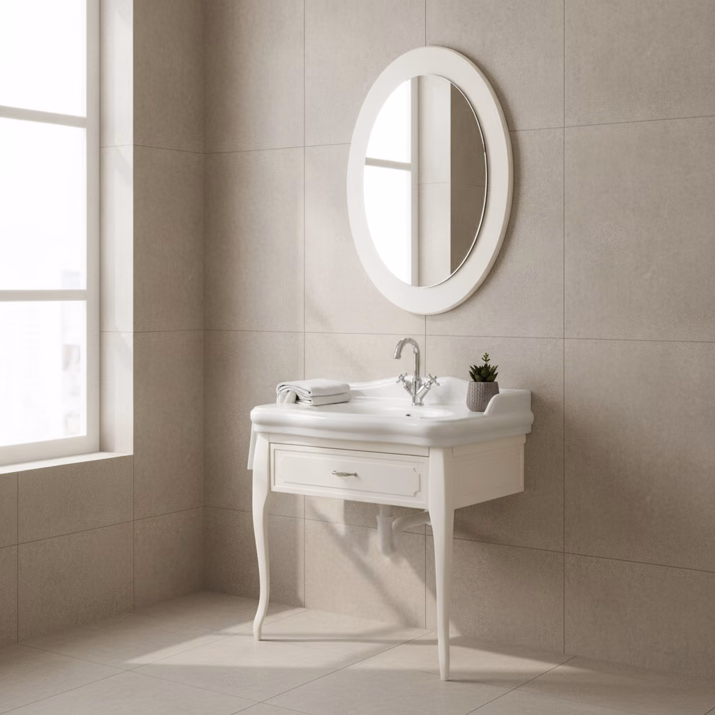 Kale Victorian 90 Cm Krem Banyo Dolabı Takımı 2