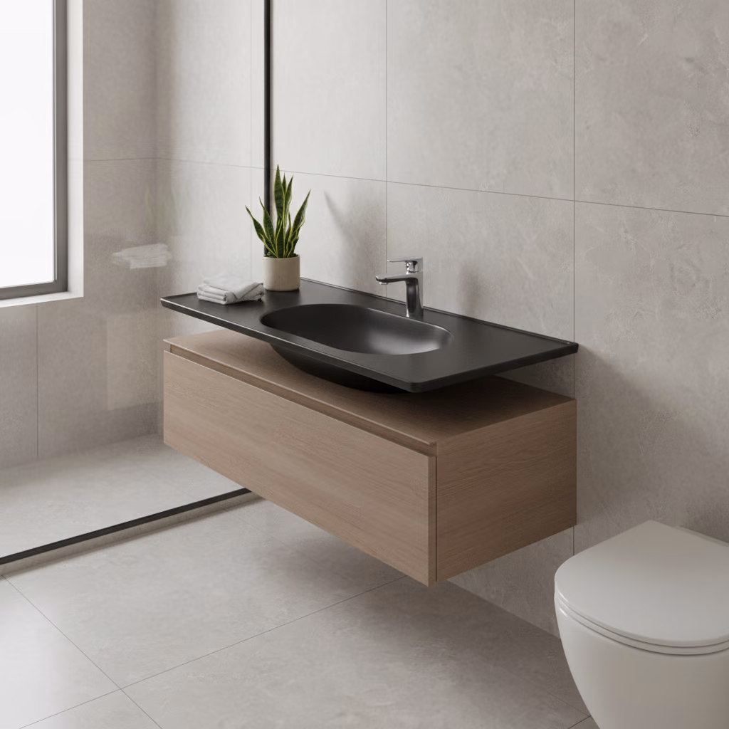 Kale Zero 2.0 100x50 Cm Mat Siyah Etajerli Lavabo 2