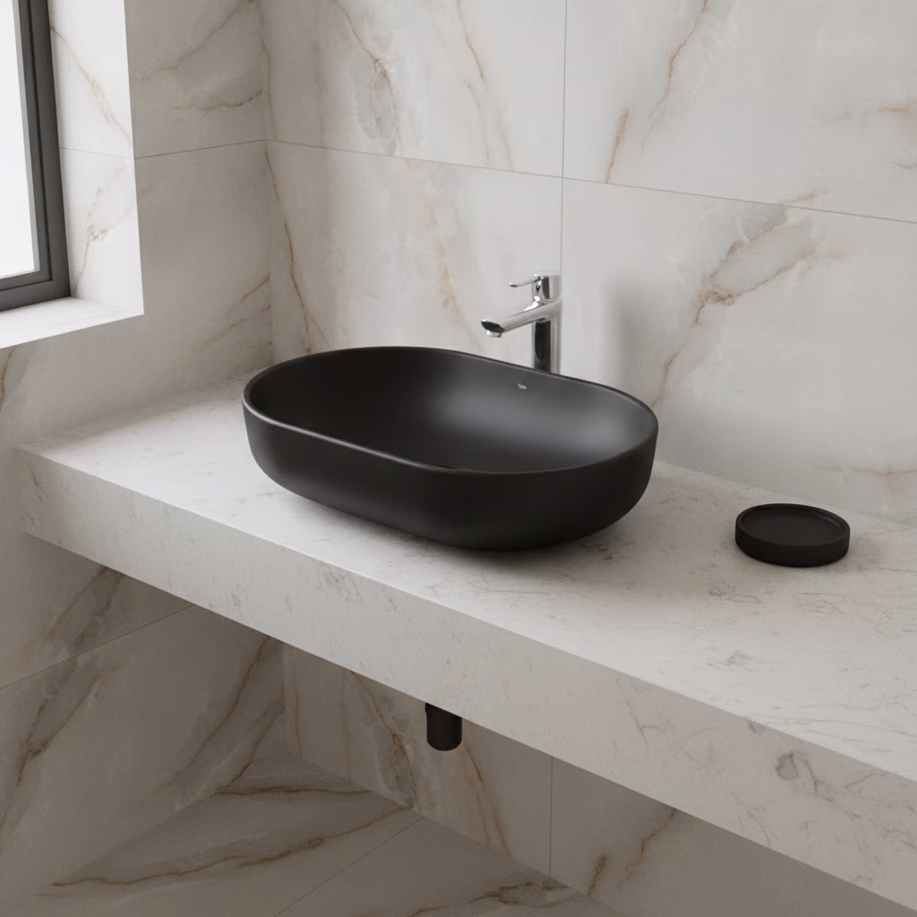 Kale Zero 2.0 60x40 Cm Mat Siyah Oval Çanak Lavabo 2