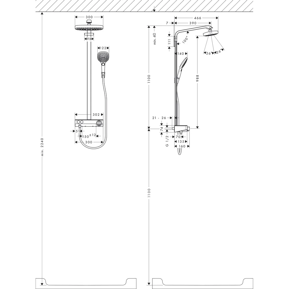 Hansgrohe Raindance Select E 300 2 jet Duş Kolonu 2