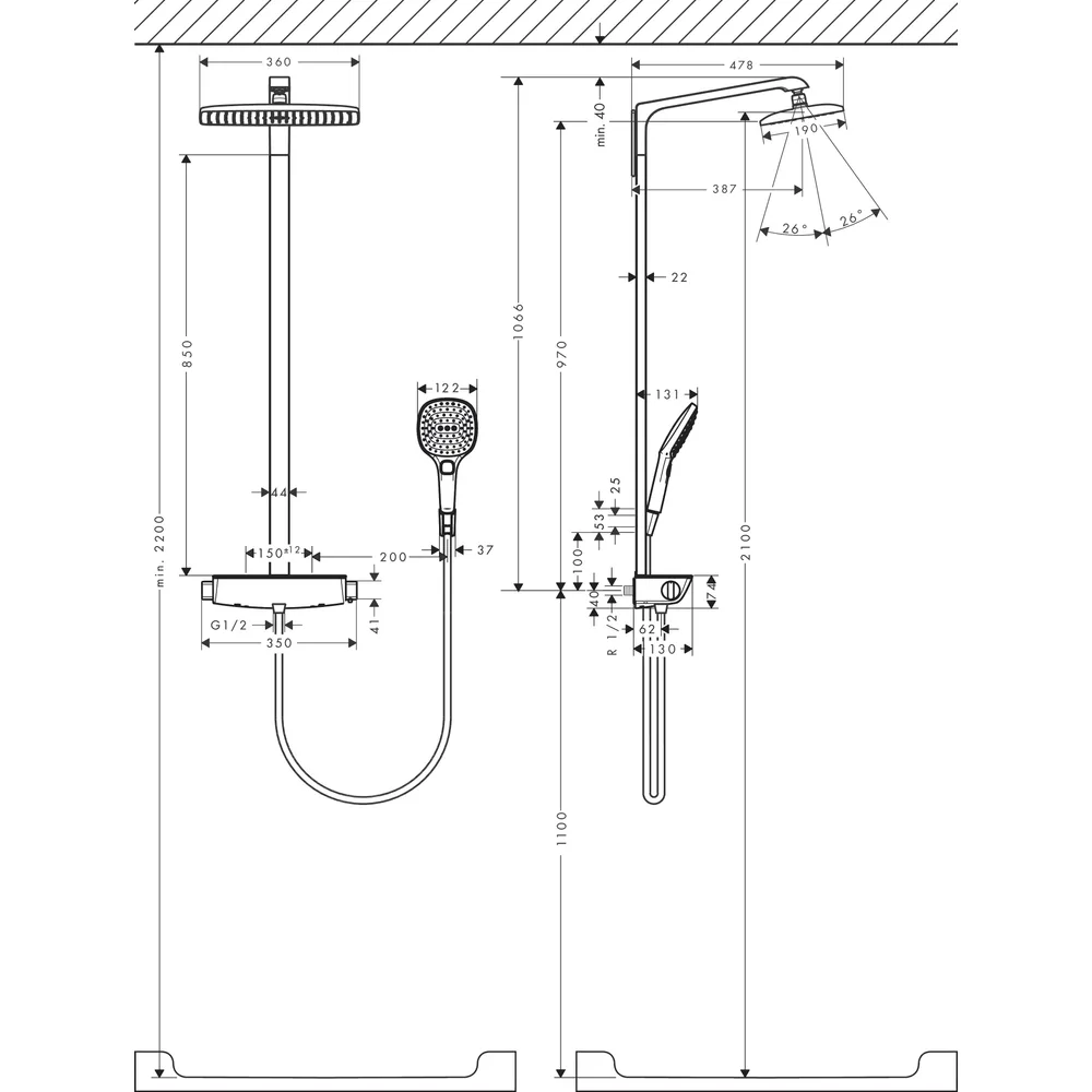 Hansgrohe Raindance E 360 1 jet Duş Kolonu 2