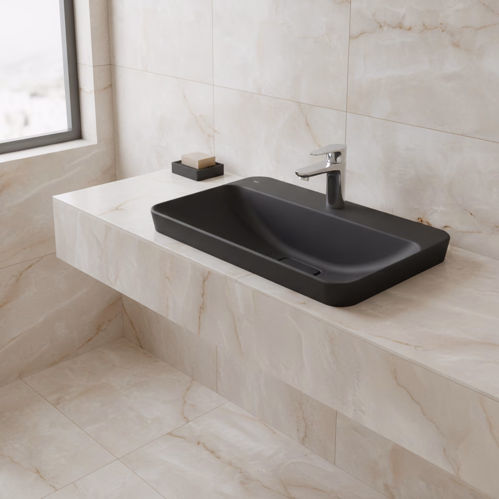 Kale Zero 2.0 60x40 Cm Mat Siyah Yarı Gömme Dikdörtgen Lavabo 2