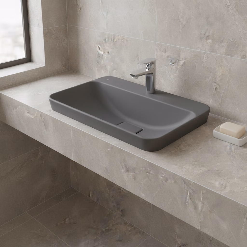 Kale Zero 2.0 60x40 Cm Mat Antrasit-Gri Yarı Gömme Dikdörtgen Lavabo 2