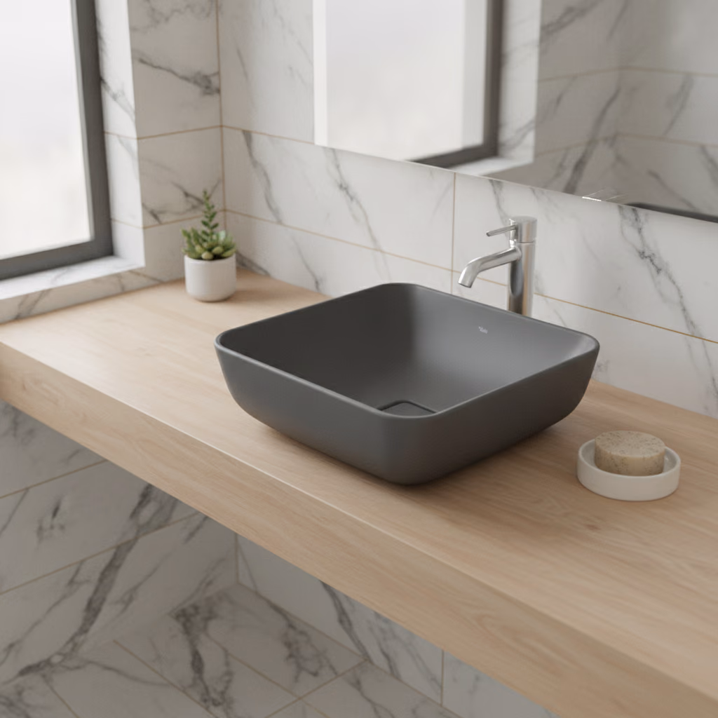 Kale Zero 2.0 40x40 Cm Mat Antrasit Gri Kare Çanak Lavabo 2