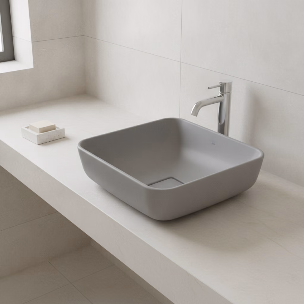 Kale Zero 2.0 40x40 Cm Mat Taş Gri Kare Çanak Lavabo 2