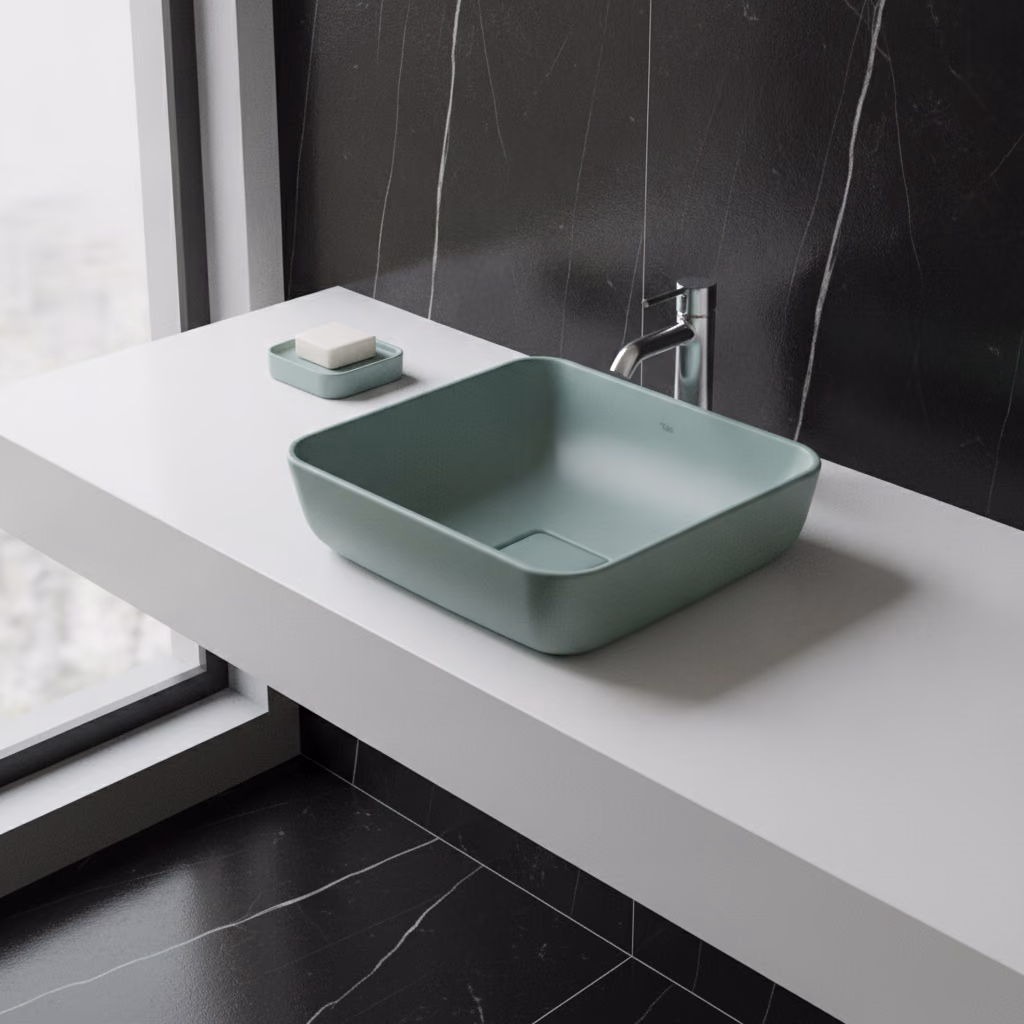 Kale Zero 2.0 40x40 Cm Mat Adaçayı Yeşili Kare Çanak Lavabo 2