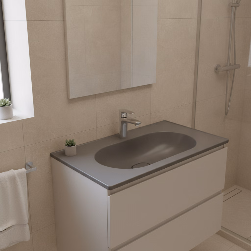 Kale Zero 2.0 80x50 Cm Mat Antrasit-Gri Etajerli Lavabo 2