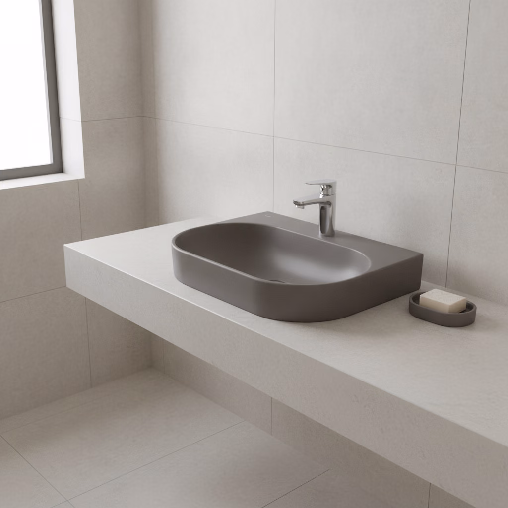 Kale Zero 2.0 60x45 Cm Mat Antrasit-Gri Oval Tezgah Üzeri Lavabo 2