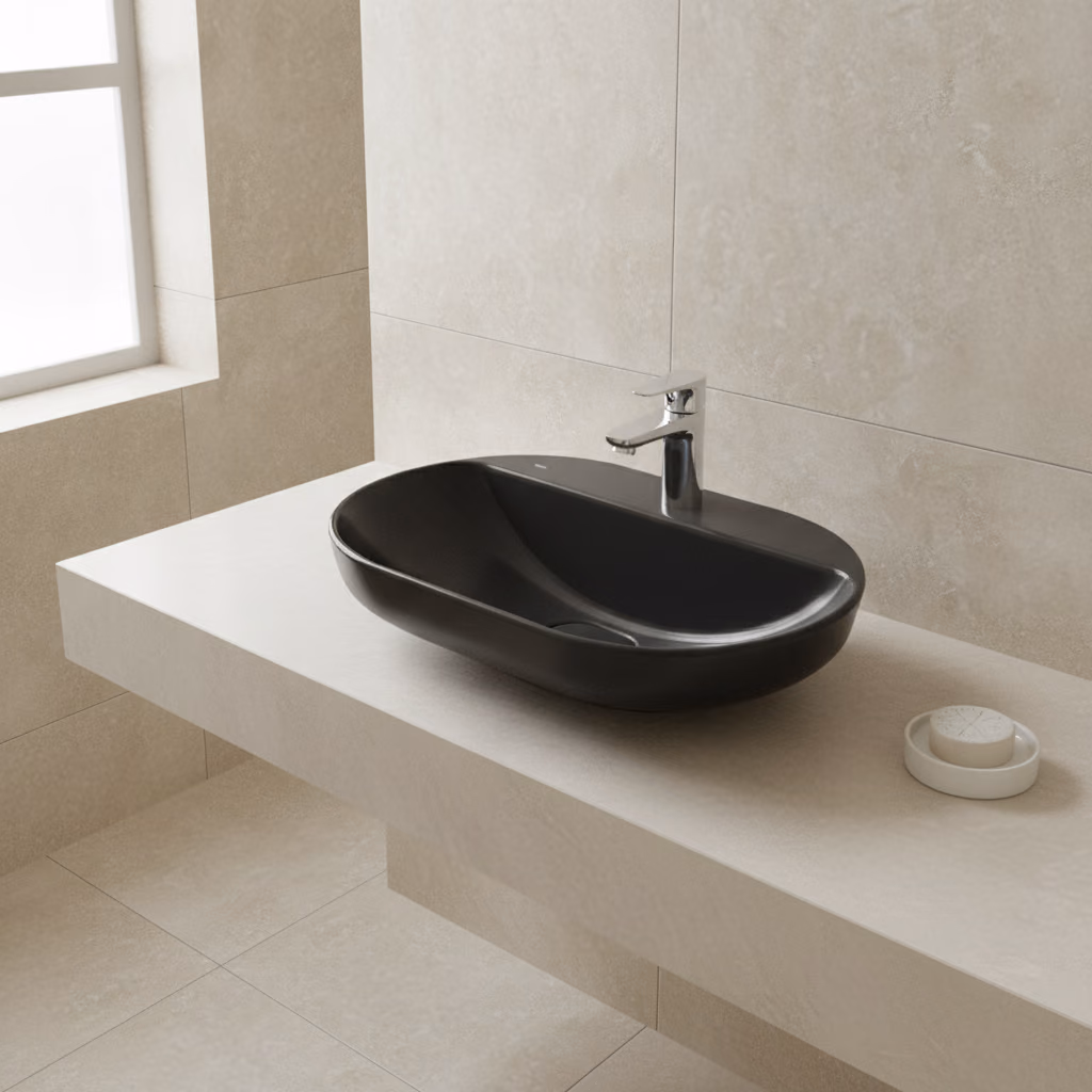Kale Zero 2.0 60x40 Cm Siyah Yarı Gömme Oval Lavabo 2