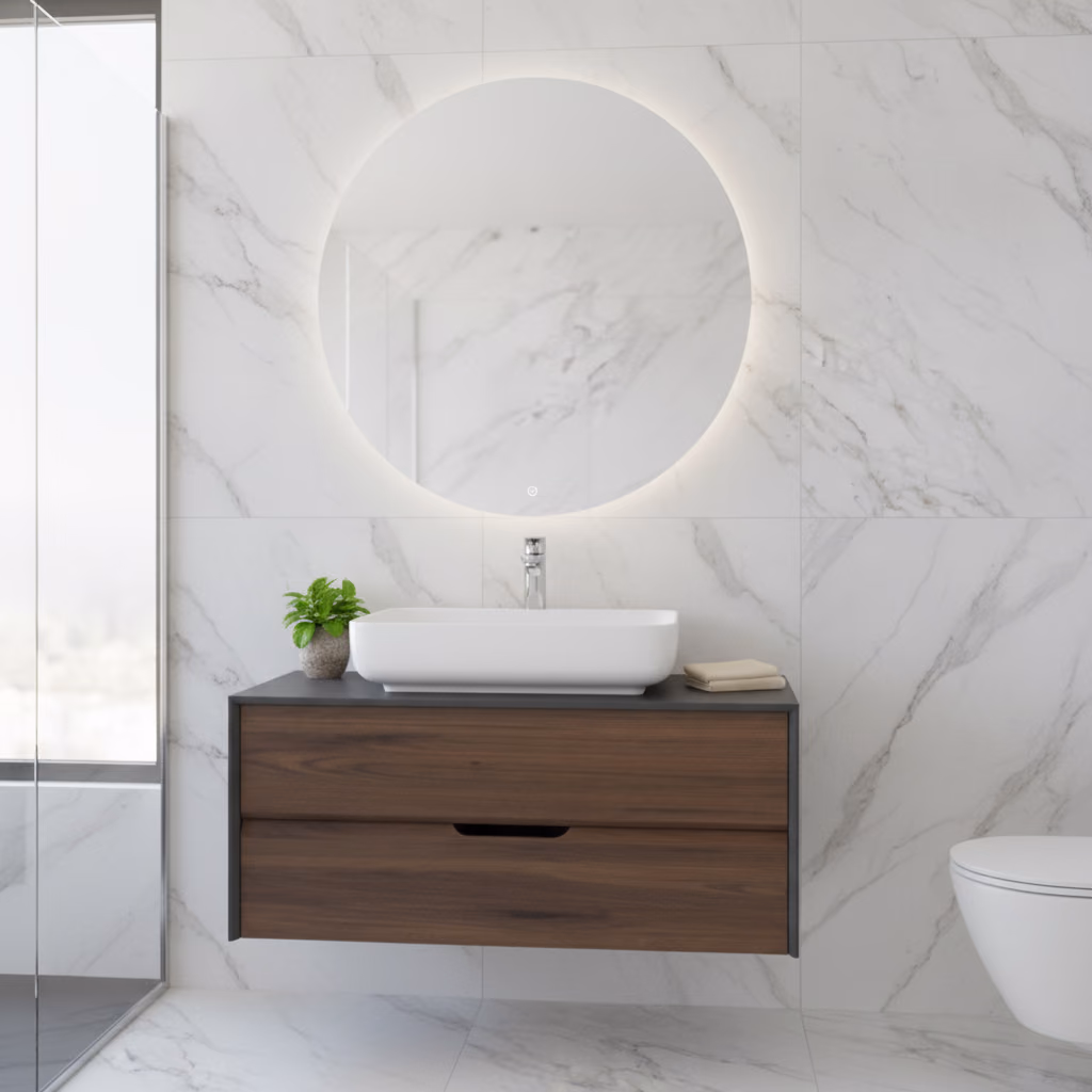 Kale Zero 2.0 100 Cm Antrasit Ceviz Banyo Dolabı (Dörtgen Mat Beyaz Armatür Bantlı Lavabo) 2