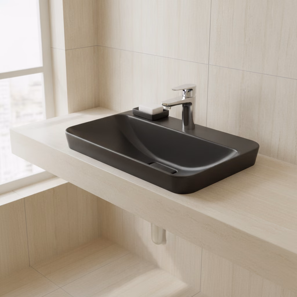 Kale Zero 2.0 60x40 Cm Siyah Yarı Gömme Dikdörtgen Lavabo 2