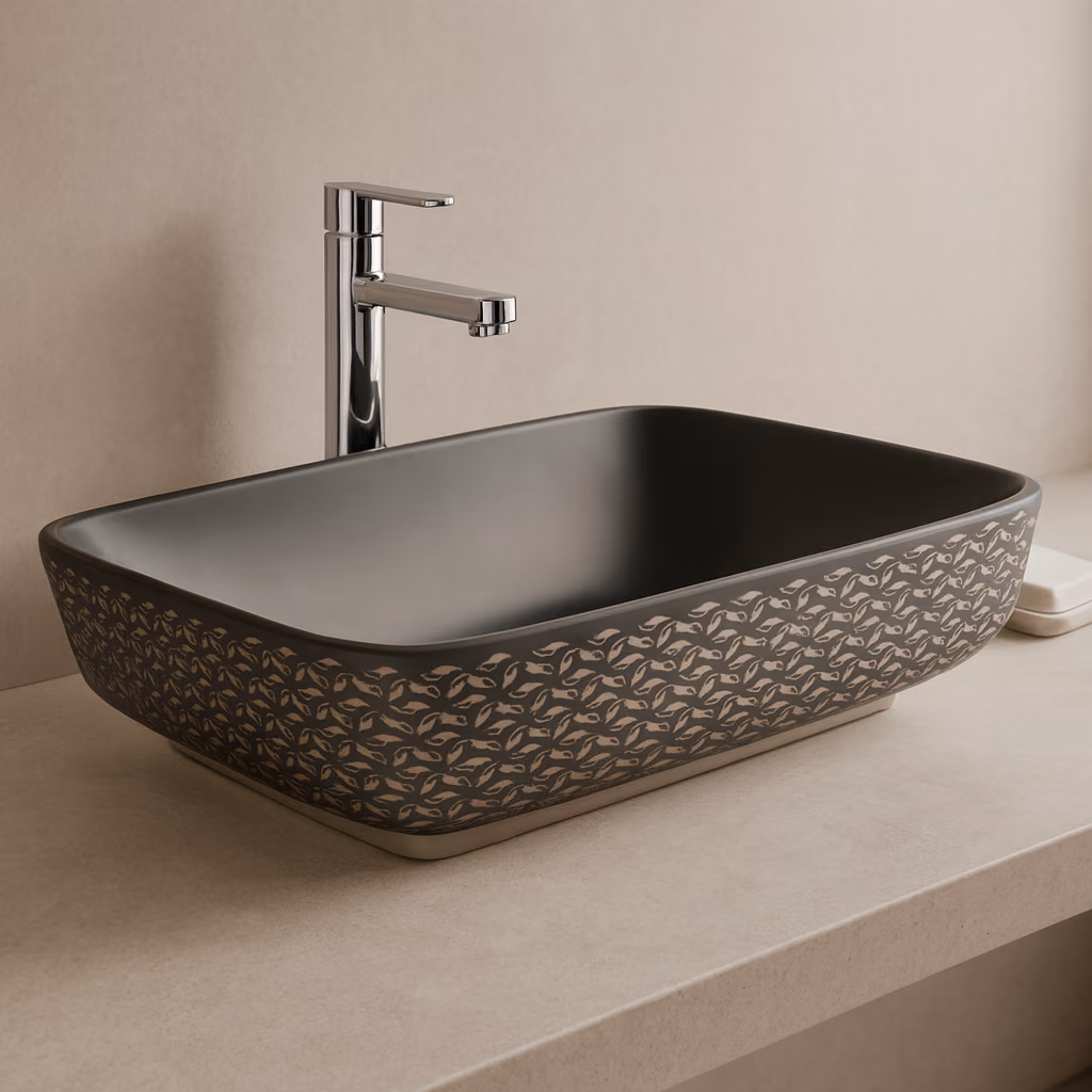 Kale Dove 2.0 70x40 Cm Mat Siyah-Platin Dekor Dikdörtgen Çanak Lavabo 2