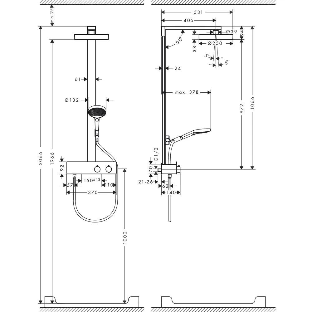 Hansgrohe Rainfinity 250 1jet EcoSmart ShowerTablet 350 Satin Beyaz Duş Kolonu 28742700 2